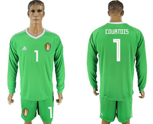 Belgium #1 Courtois Green Long Sleeves Goalkeeper Soccer Country Jersey